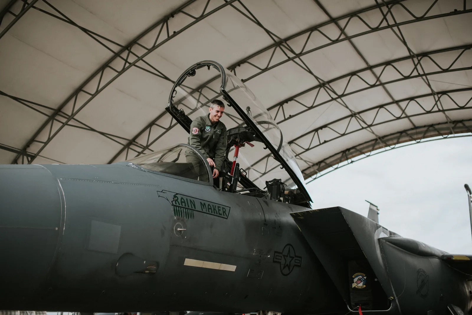 Hoover climbing into an F-15E
